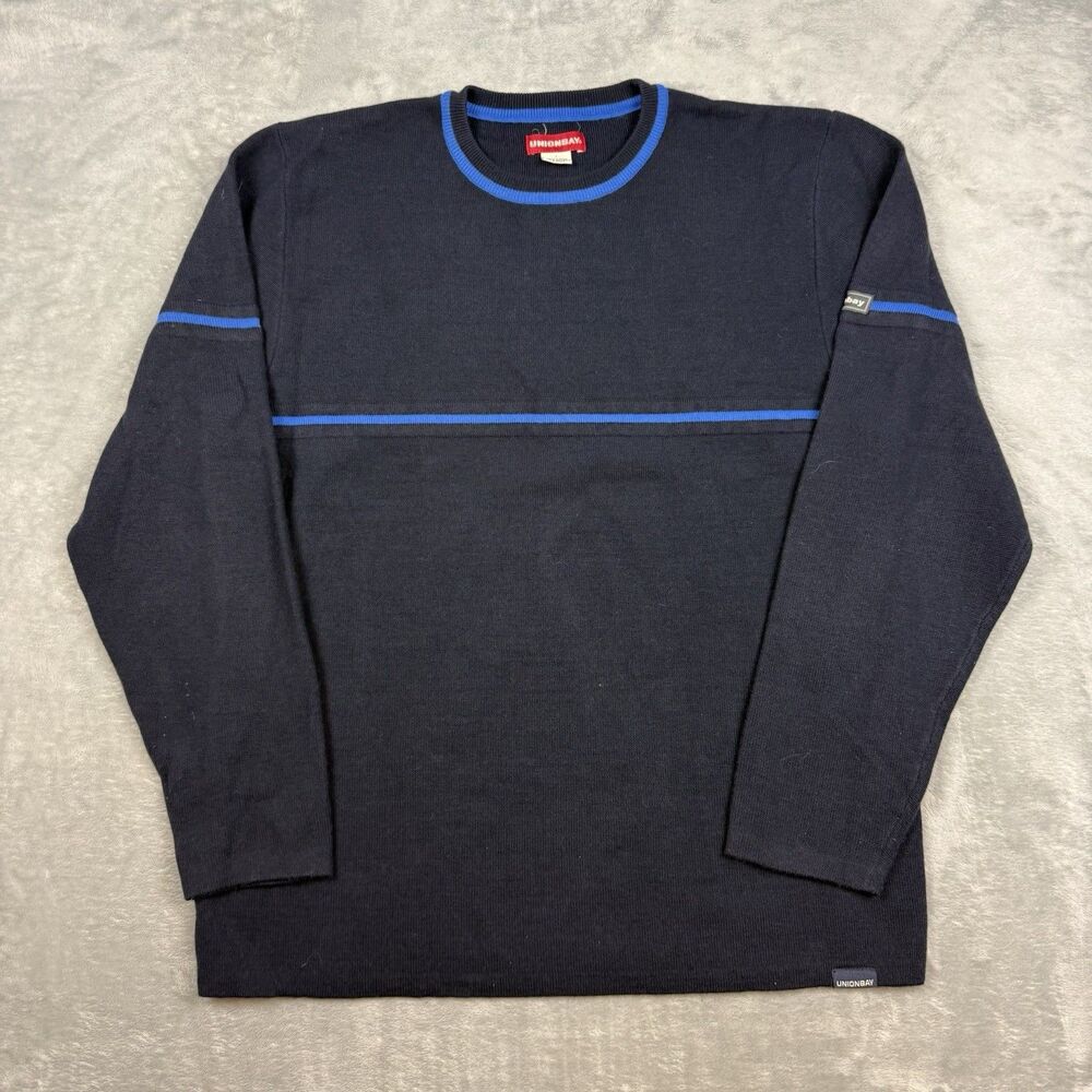 Unionbay Vintage Skater Sweater Mens Large Black Blue Stripe 90s Y2K